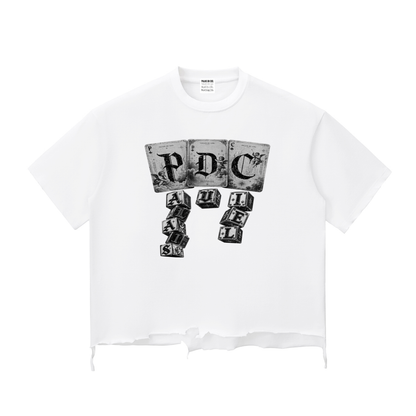 PLAY YOUR PALAIS DU CIEL CARDS RIGHT BOXY DISTRESSED T-SHIRT