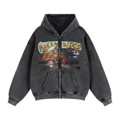 TOUR OF HOLLYWOOD BOXY WASHED ZIP-UP HOODIE