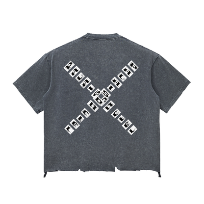 PLAY YOUR PALAIS DU CIEL CARDS RIGHT BOXY DISTRESSED T-SHIRT