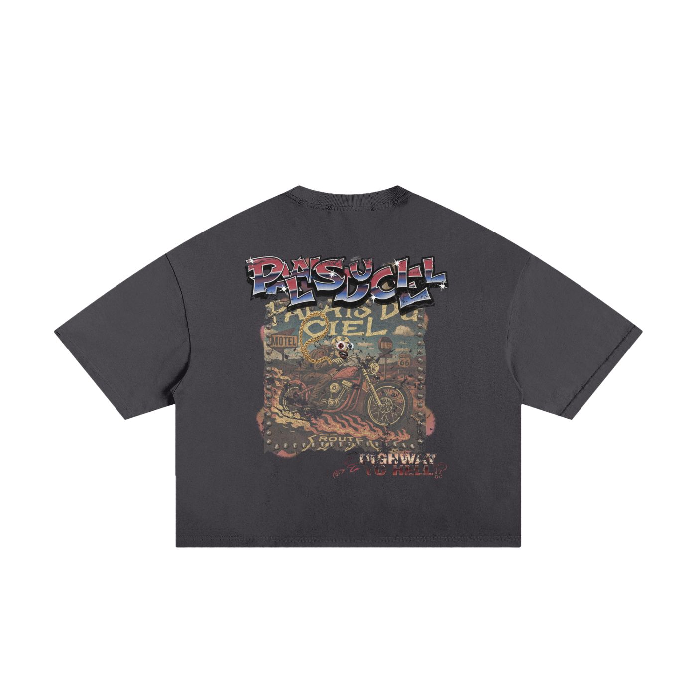 A BLAZING SKELETON ON A MOTORCYCLE / PALAIS DU CIEL T-SHIRT