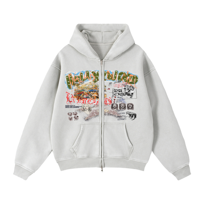 TOUR OF HOLLYWOOD BOXY WASHED ZIP-UP HOODIE