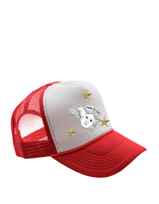 Red and White Palais Du Ciel Trucker