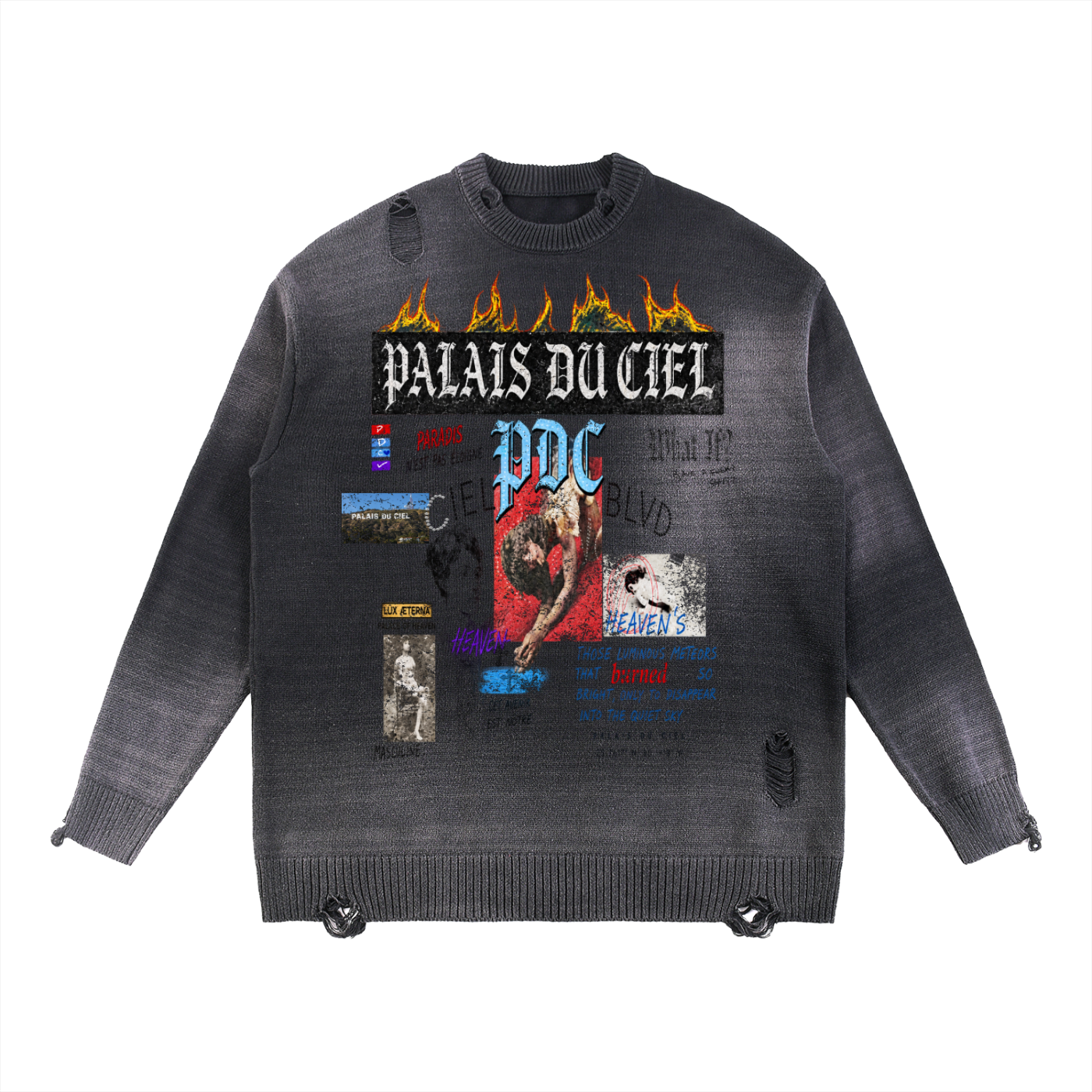 PALACE OF HEAVEN RIPPED CREWNECK SWEATER