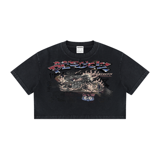 HIGHWAY TO HELL BOXY WASHED CROPPED T-SHIRT