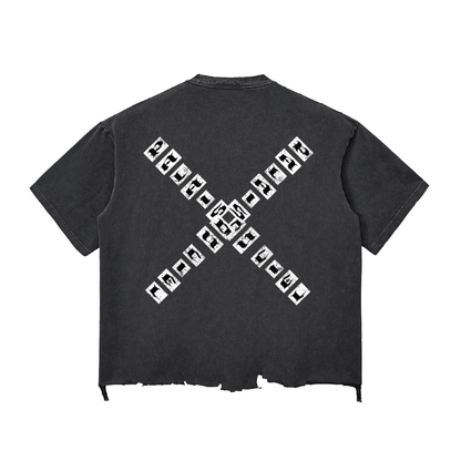PLAY YOUR PALAIS DU CIEL CARDS RIGHT BOXY DISTRESSED T-SHIRT