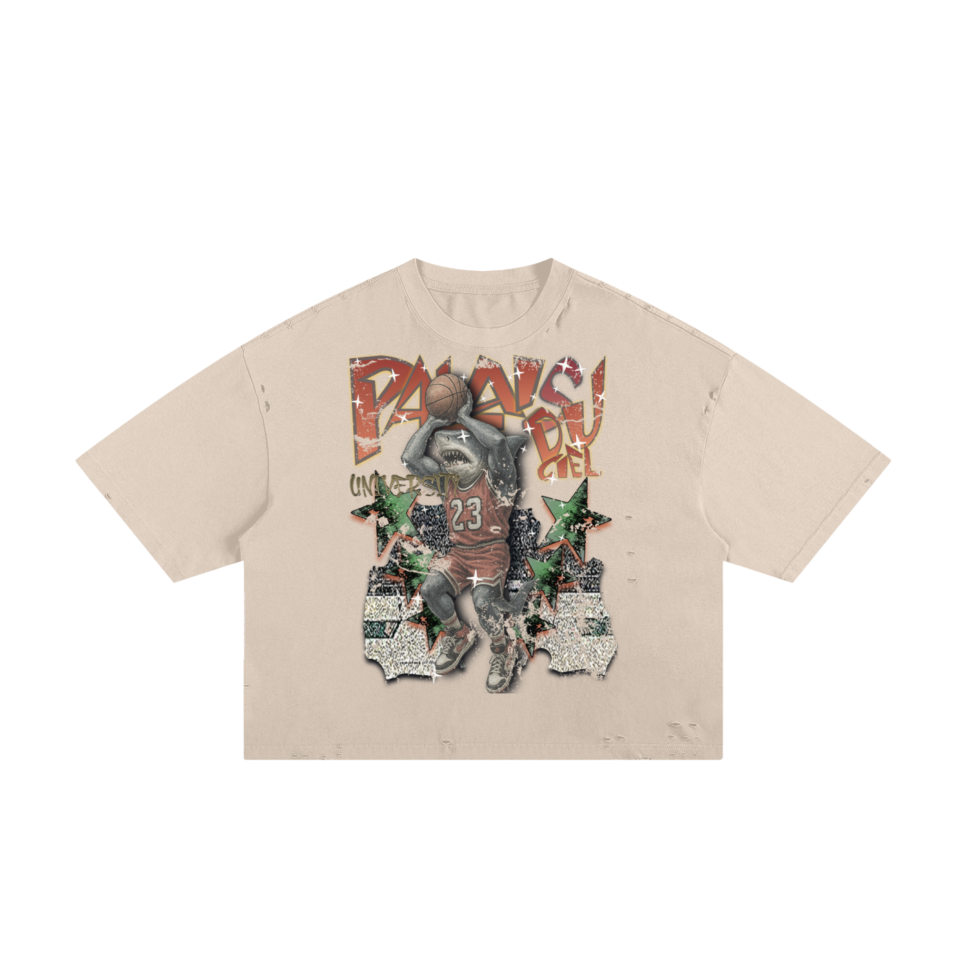 A SHARK PLAYING BASKETBALL / PALAIS DU CIEL T- SHIRT