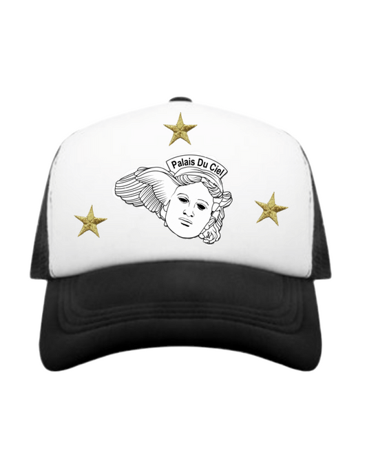 Black and White Palais Du Ciel Super Star Trucker Hat