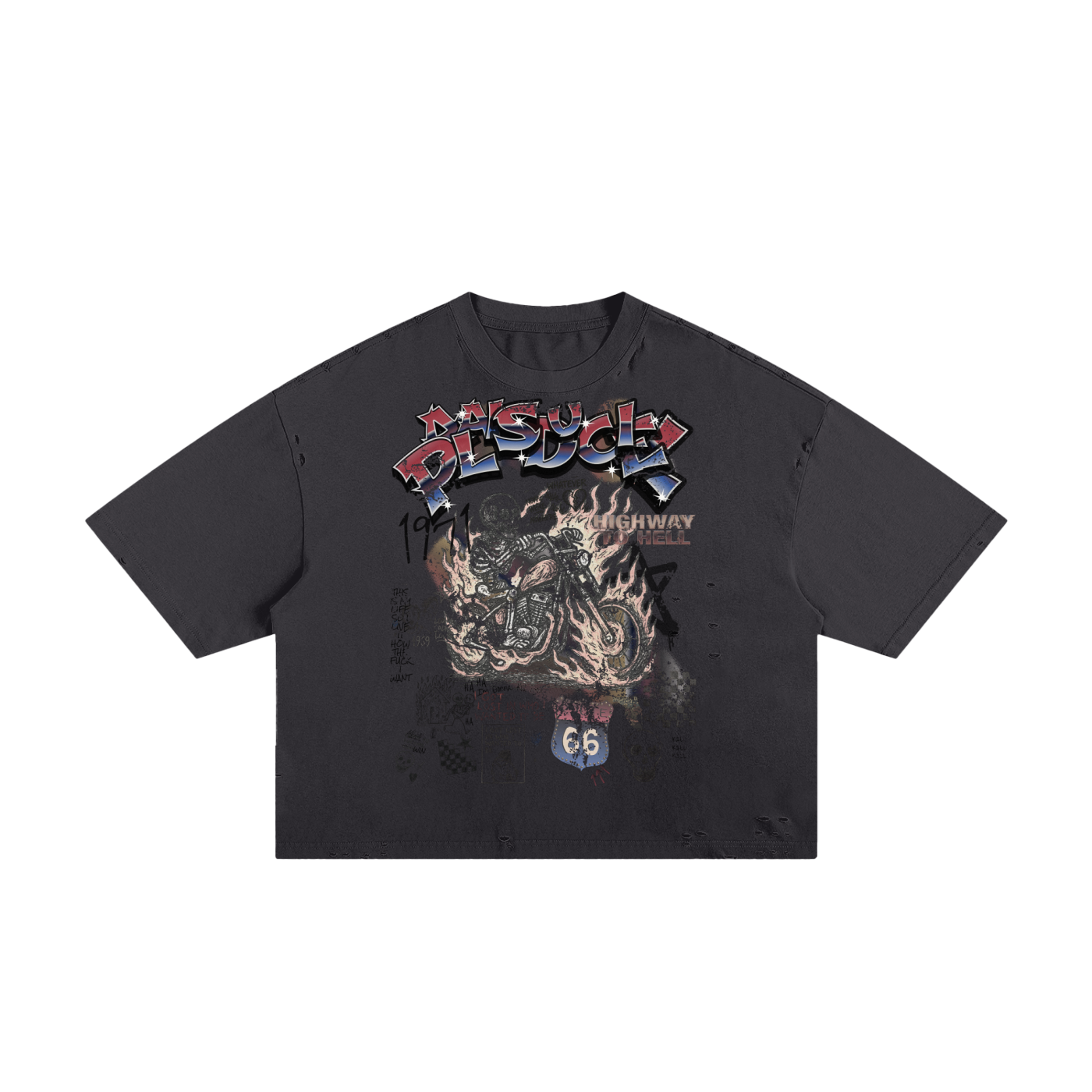 A BLAZING SKELETON ON A MOTORCYCLE / PALAIS DU CIEL T-SHIRT