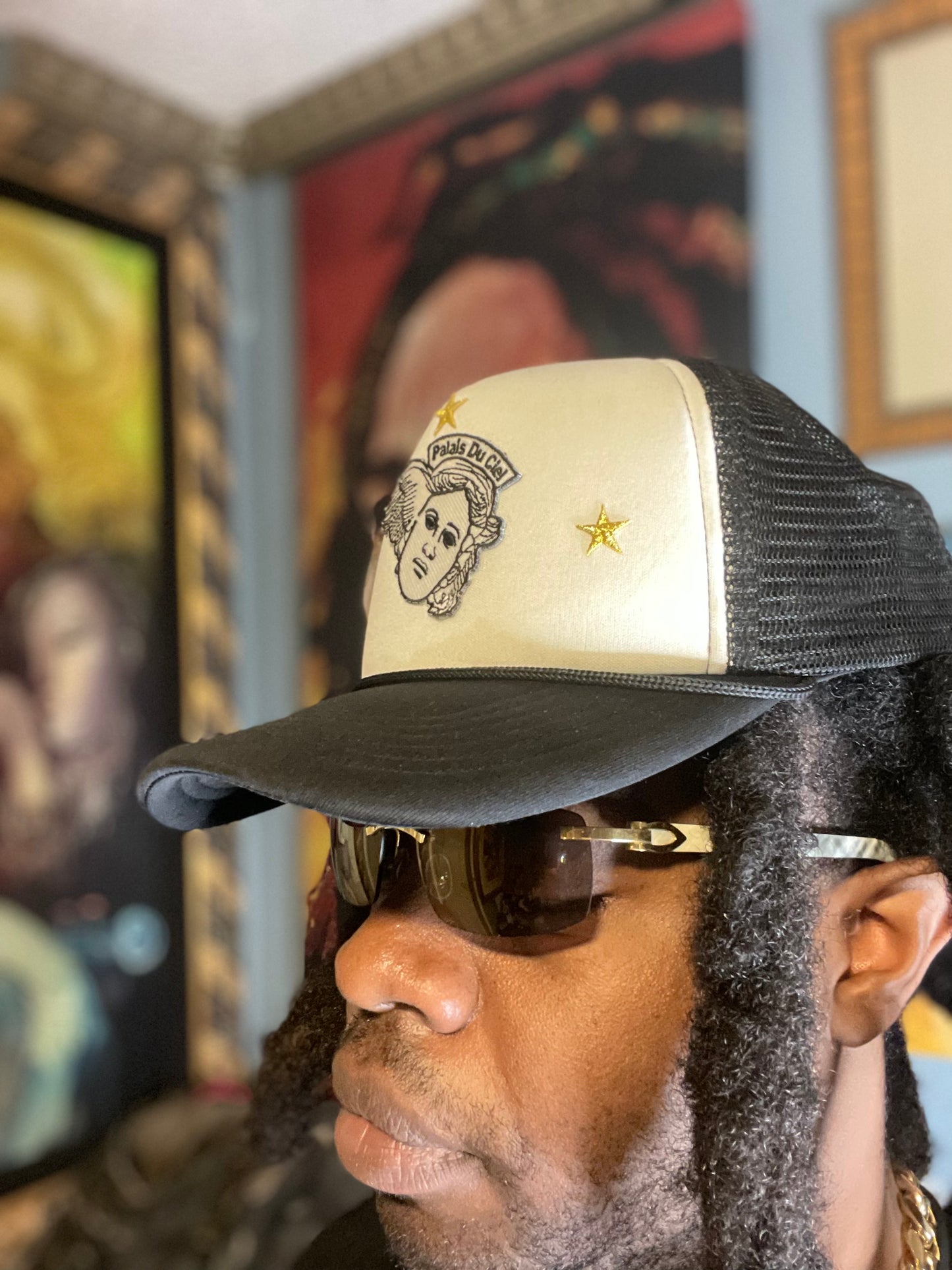 Black and White Palais Du Ciel Super Star Trucker Hat