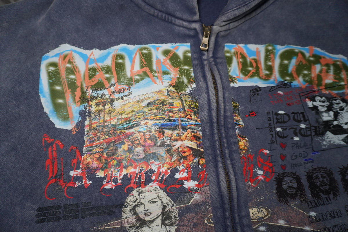 TOUR OF HOLLYWOOD BOXY WASHED ZIP-UP HOODIE