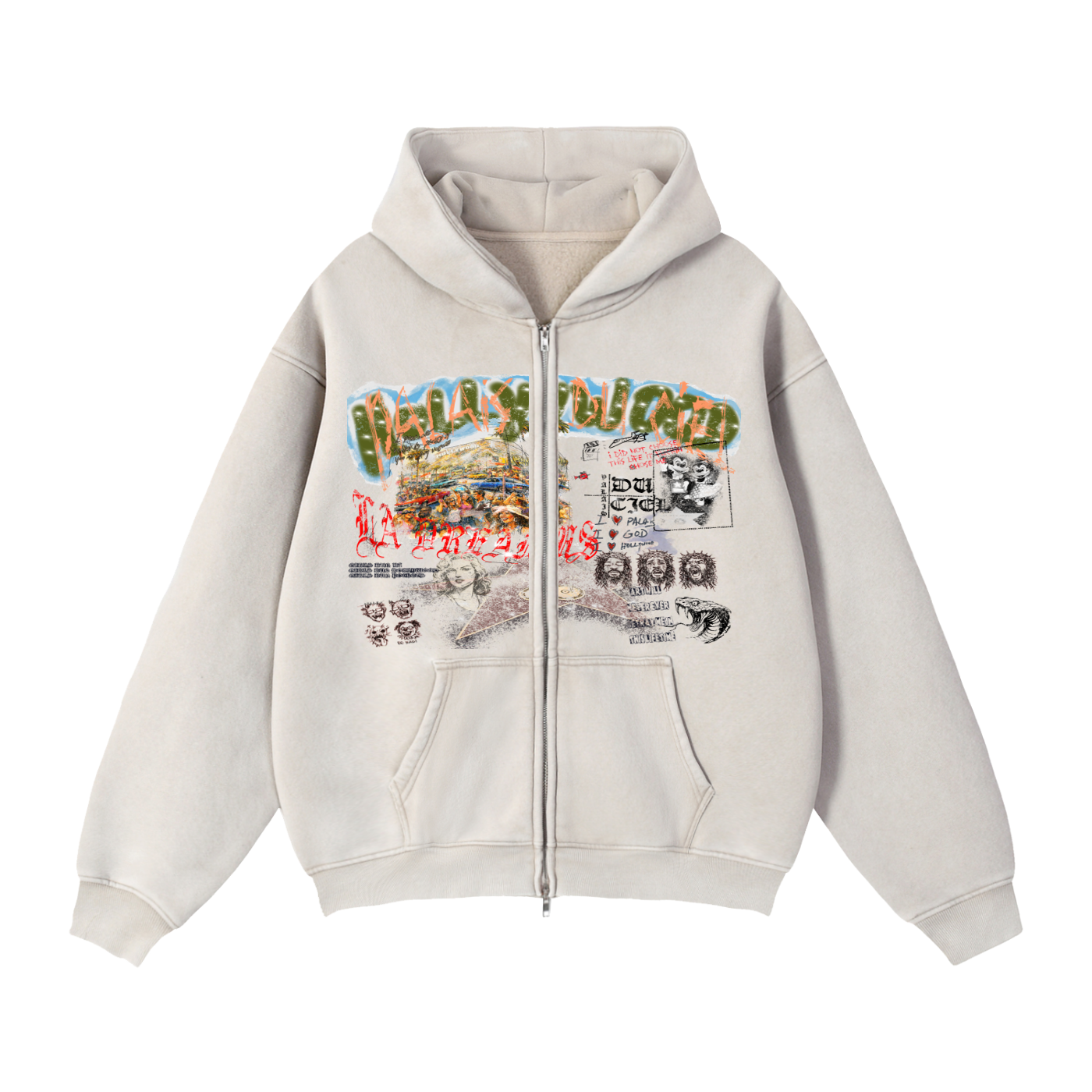 A AWESOME TOUR OF HOLLYWOOD / PALAIS DU CIEL BOXY WASHED ZIP-UP HOODIE