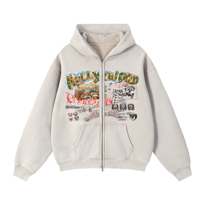 TOUR OF HOLLYWOOD BOXY WASHED ZIP-UP HOODIE