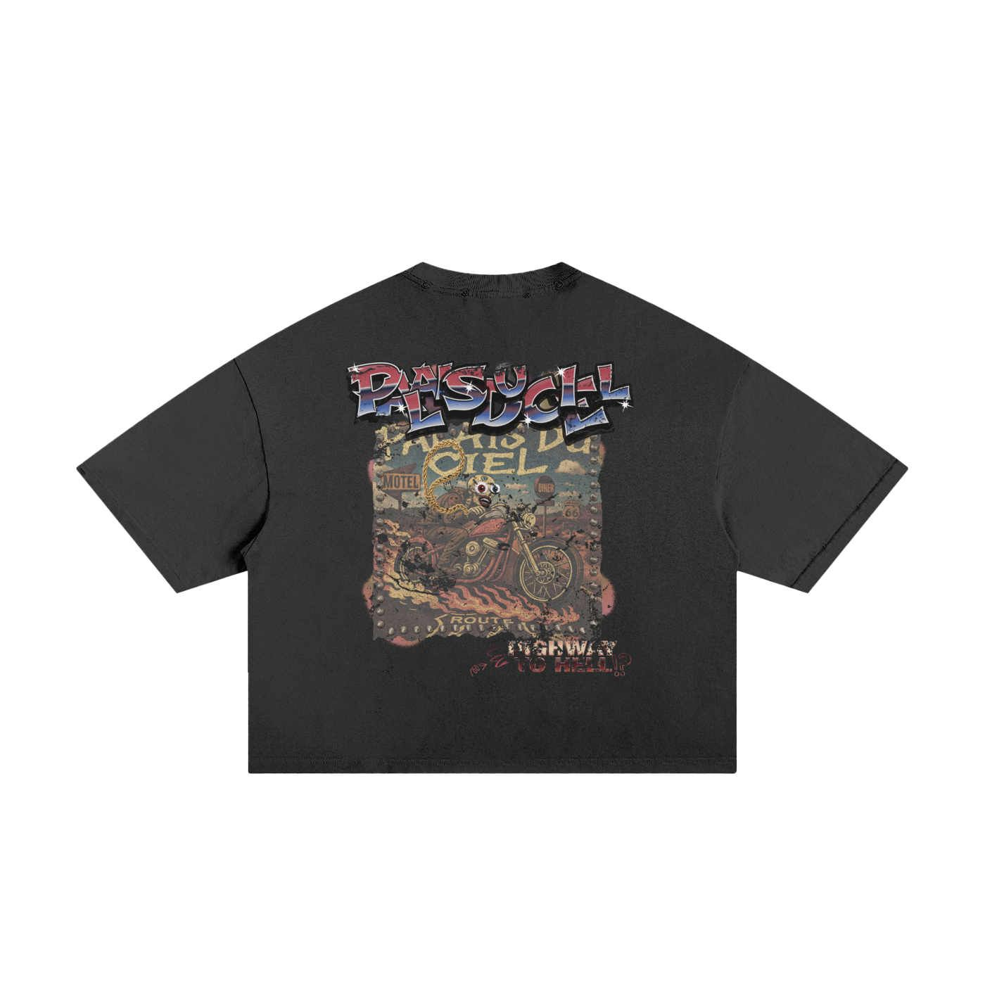 A BLAZING SKELETON ON A MOTORCYCLE / PALAIS DU CIEL T-SHIRT