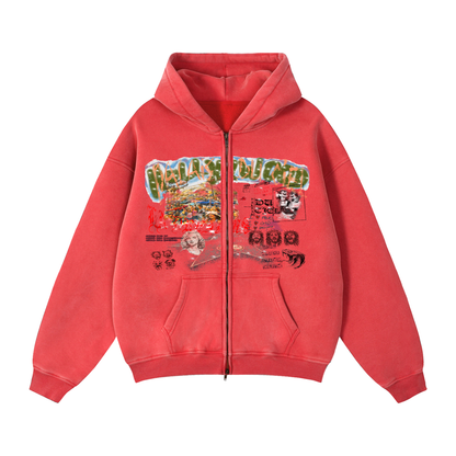 TOUR OF HOLLYWOOD BOXY WASHED ZIP-UP HOODIE