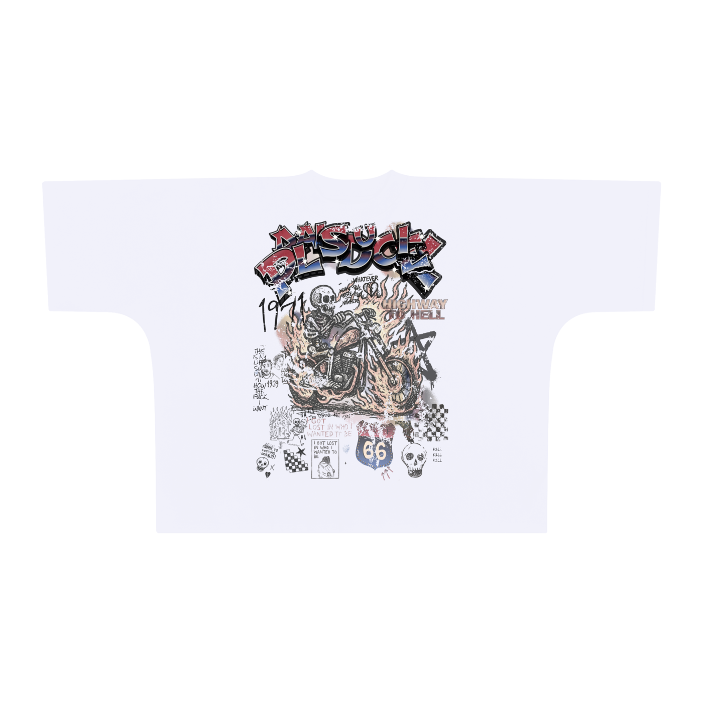 A BLAZING SKELETON ON A MOTORCYCLE / PALAIS DU CIEL BOXY T-SHIRT