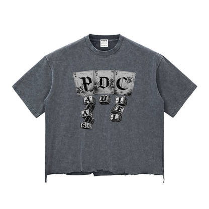 PLAY YOUR PALAIS DU CIEL CARDS RIGHT BOXY DISTRESSED T-SHIRT