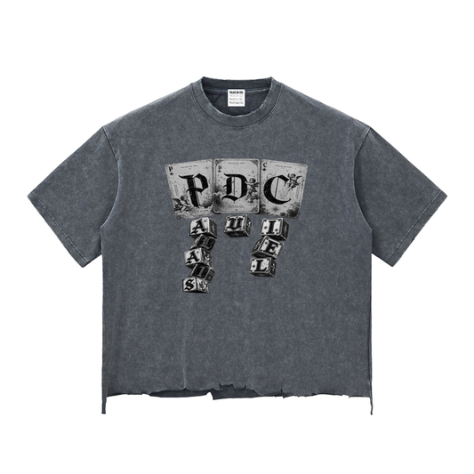 PLAY YOUR PALAIS DU CIEL CARDS RIGHT BOXY DISTRESSED T-SHIRT