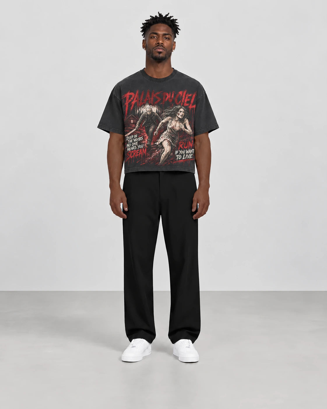 RUN IF YOU WANT — BOXY T-SHIRT front on studio model